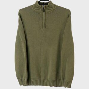 L.L. Bean Cotton-Knit Quarter-Zip Sweater Olive Men's XLT Long-Sleeve Pullover